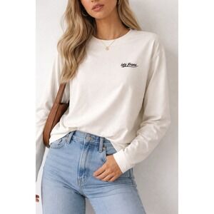 iets frans Long Sleeve Shirt‎ Women Small Petite Cream Minimal Logo UO NWT!